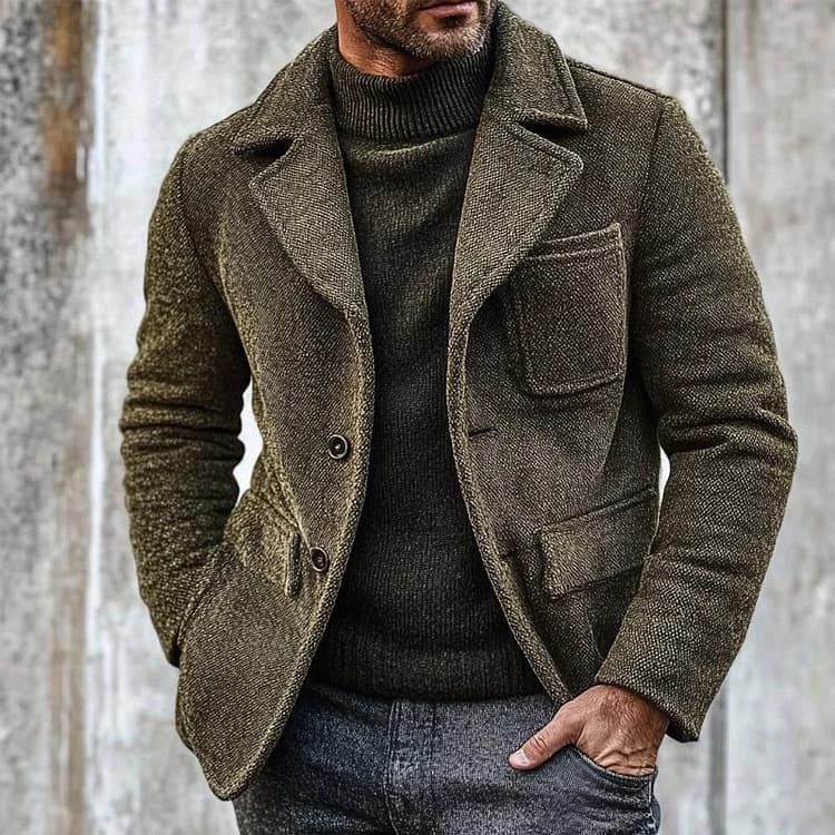 Cross-Border European/American Autumn/Winter New Men's Retro Jacket Casual Lapel Wool Coat Men's Solid Color Suit