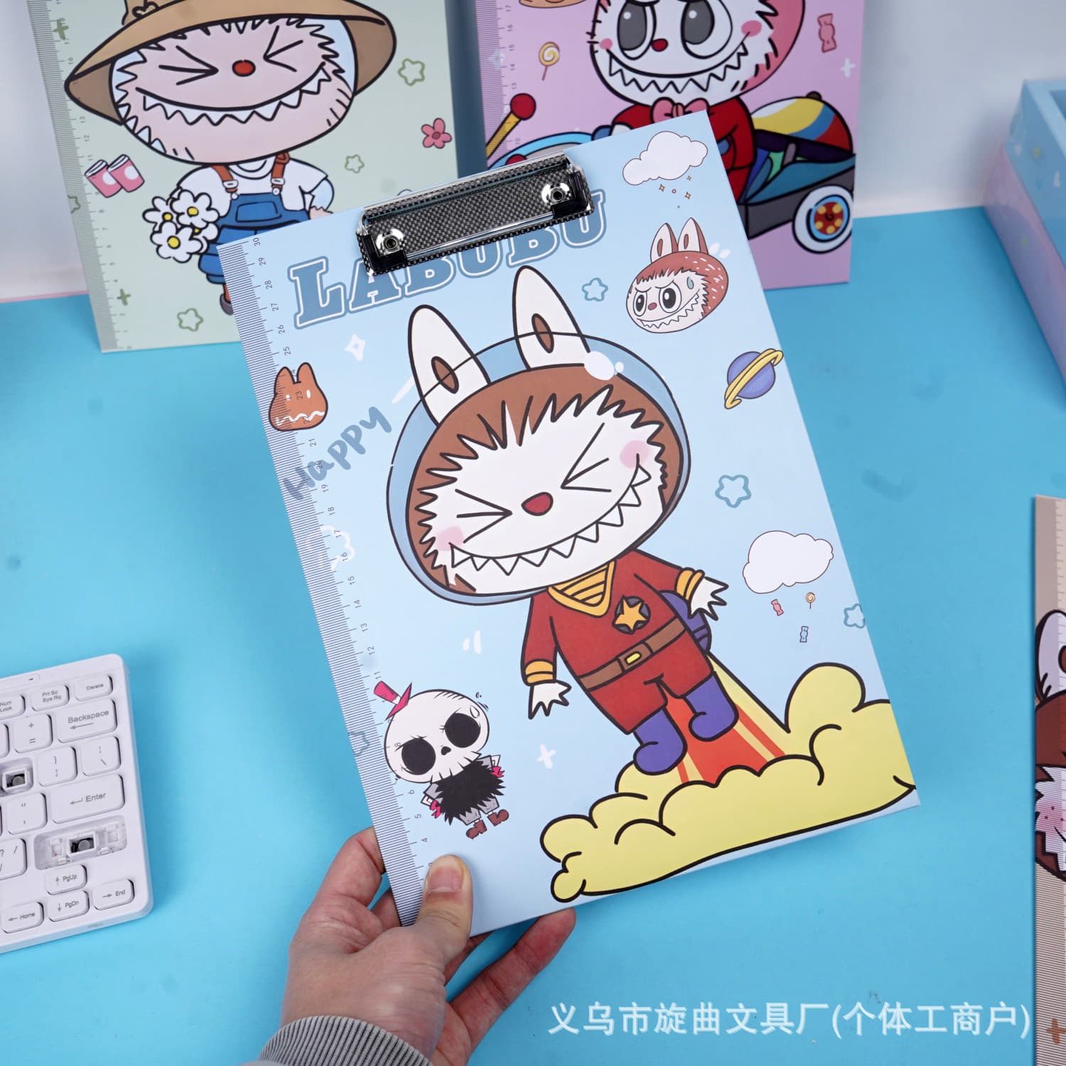 Cartoon labubu A4 board clip creative high-looking labubu thickened folder student writing test pad clip
