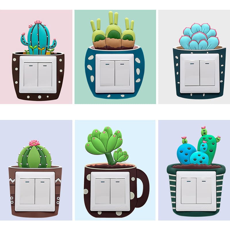 Cartoon Cactus Switch Sticker, Household Creative Washable Glow-in-the-Dark Switch Sticker, Outlet Cover 3D Switch Decoration Sticker