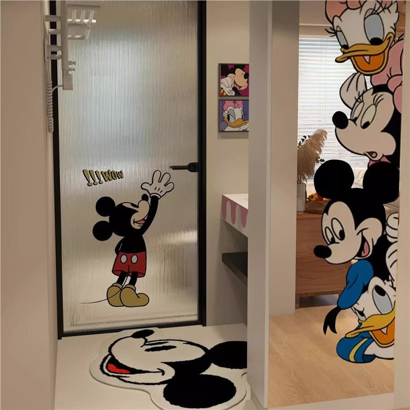 Cute Mickey Mouse Glass Door Sticker Waterproof Wall Sticker for Home Bathroom Tile Cover-Up Decal