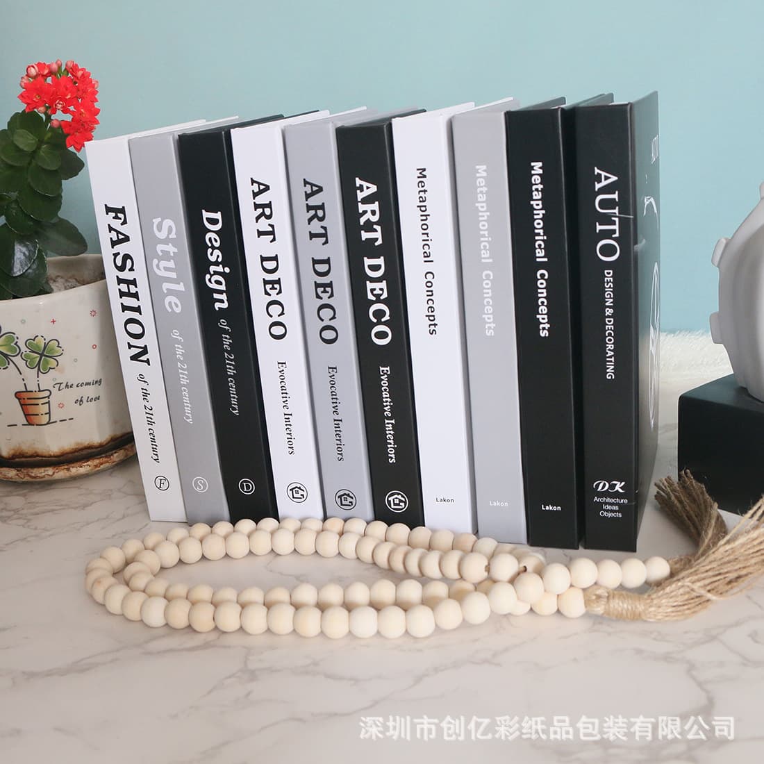 Ins minimalist style model room decorative book, black white gray prop book, flip-page display book, bookshelf ornament