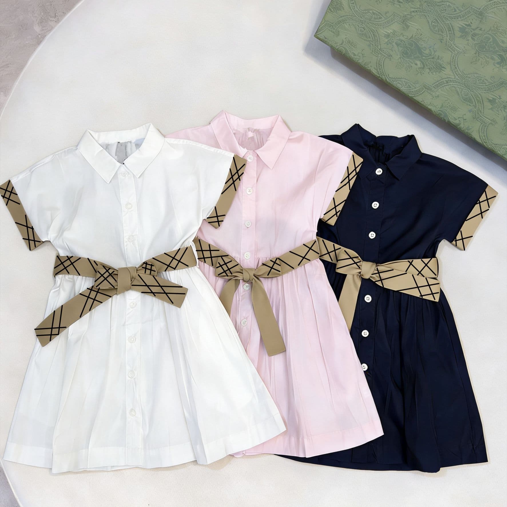 2026 Summer Girls Dress Brand Children Princess Dress Turn-down Collar Elegant Lady Kids Dress Cross-border