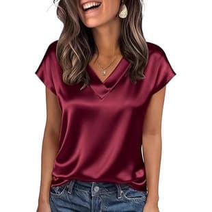 Women's Satin T-Shirt Spring Summer Amazon EU US Women's New Solid Color Business V-Neck Casual Pullover Top