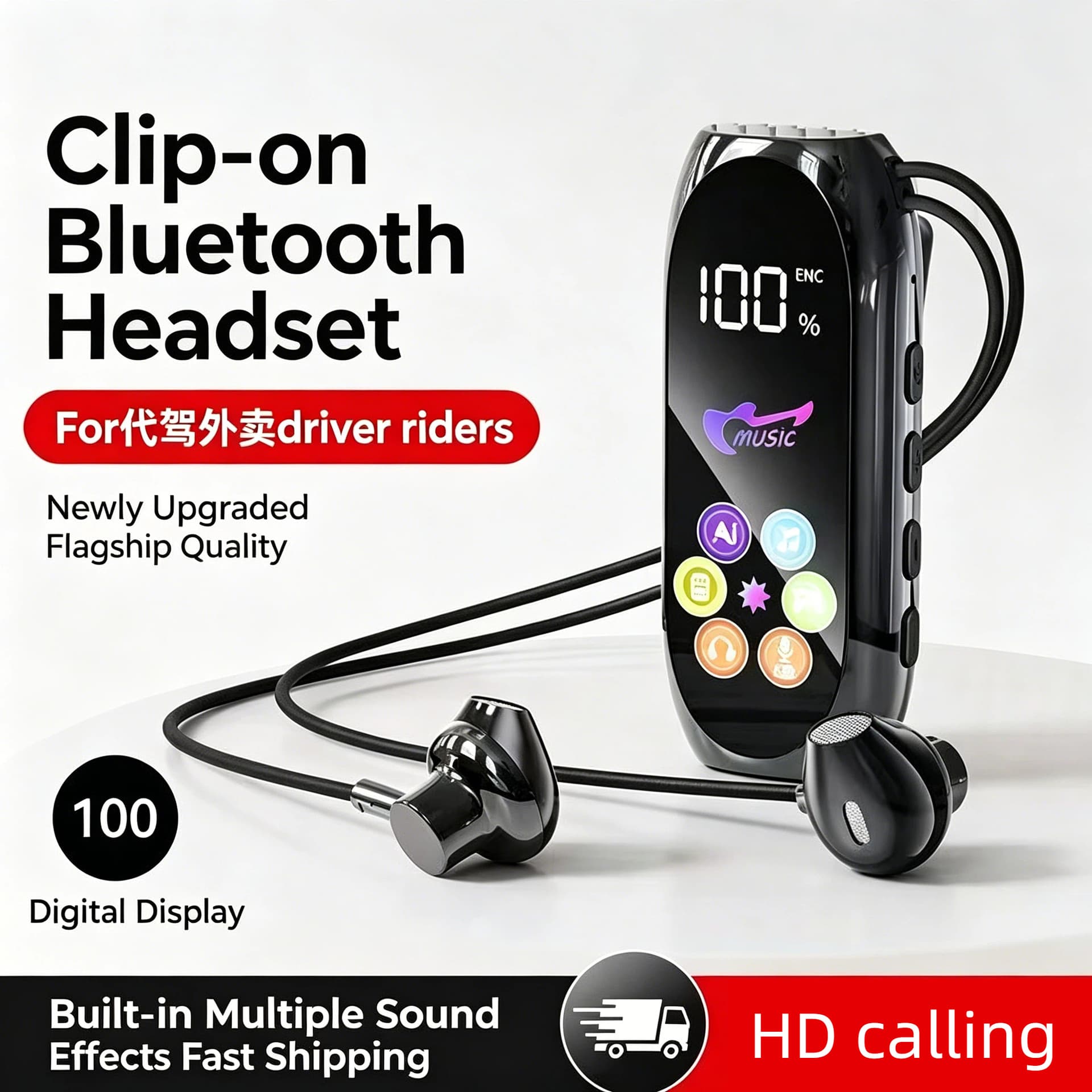 Clip-On Bluetooth Earphones, Wireless 5.4, Ultra-Long Battery Life, High-Definition Sound Quality, Smart Power Display, Universal Sports Model