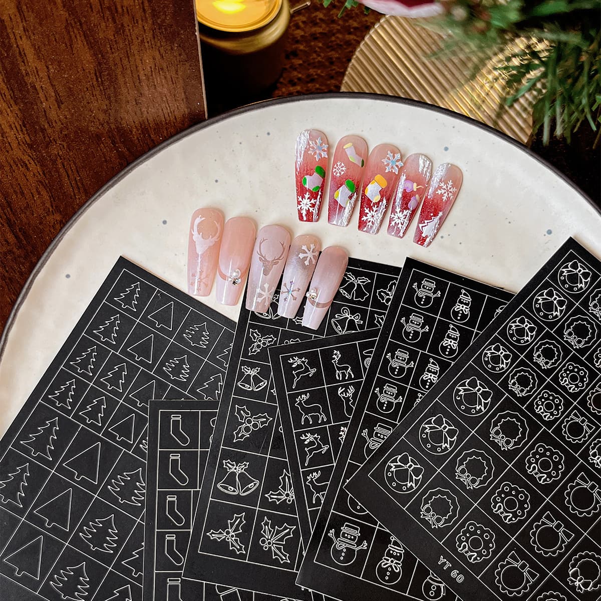 YITU Christmas Series Nail Art Stickers Spray Paint Christmas Tree Reindeer Gloves Snowman Nail Decals YT59