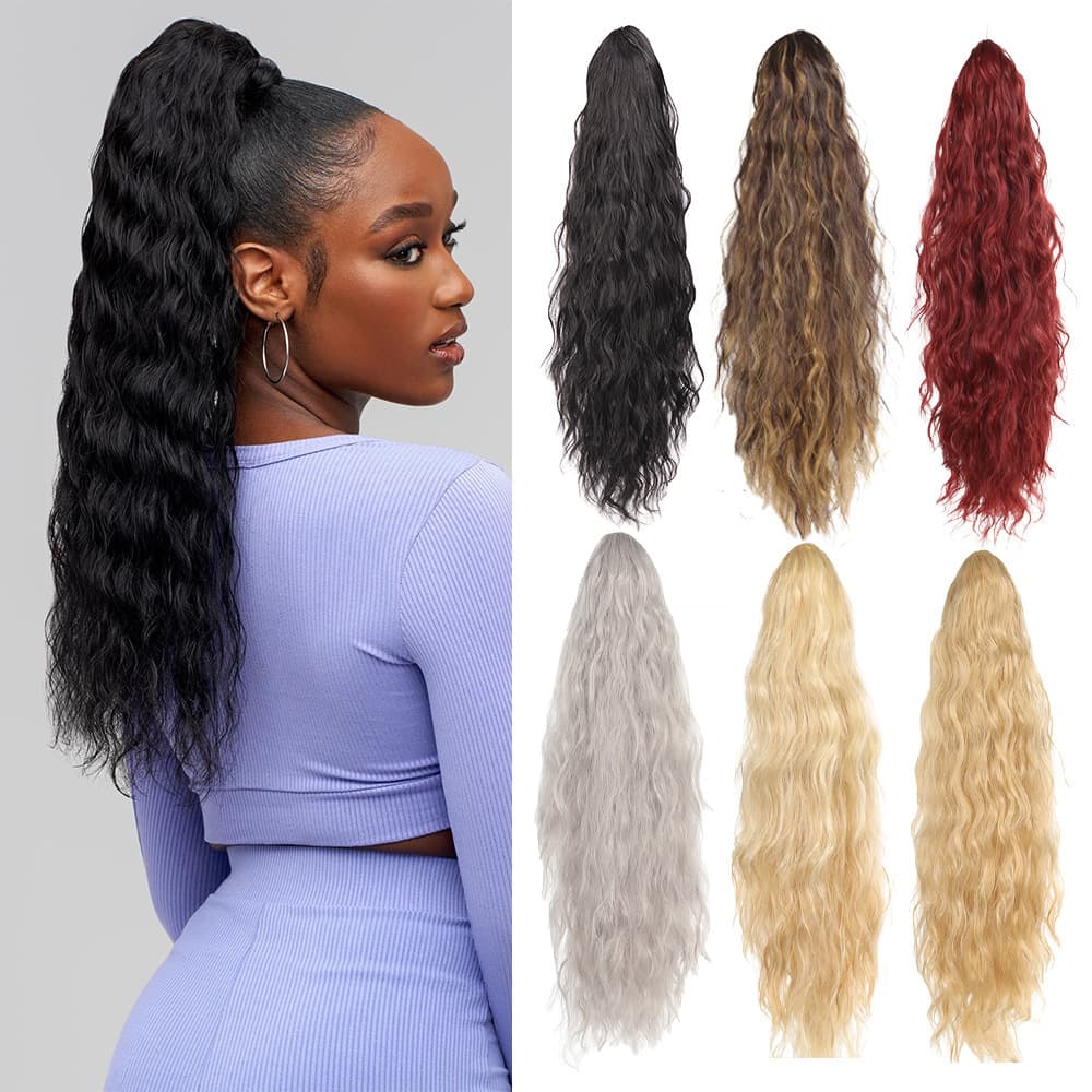 European and American Export Ponytail for Women, Drawstring Water Wave Curly Long Ponytail, New Natural Simulation Ponytail in Stock