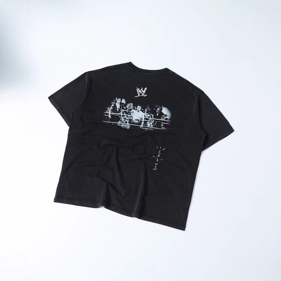 Travis Scott x WWE John Cena Holding Gold Belt Graphic Print Washed Loose Short Sleeve for Men and Women
