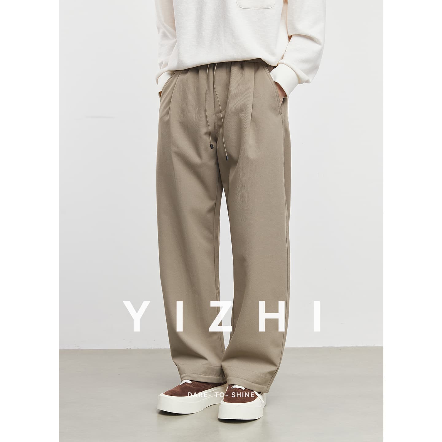 Yizhi 'Geya' 430G Heavyweight Fleece-Lined Washed Casual Pants Men's Autumn/Winter Solid Color Scimitar Japanese Plaid Trousers