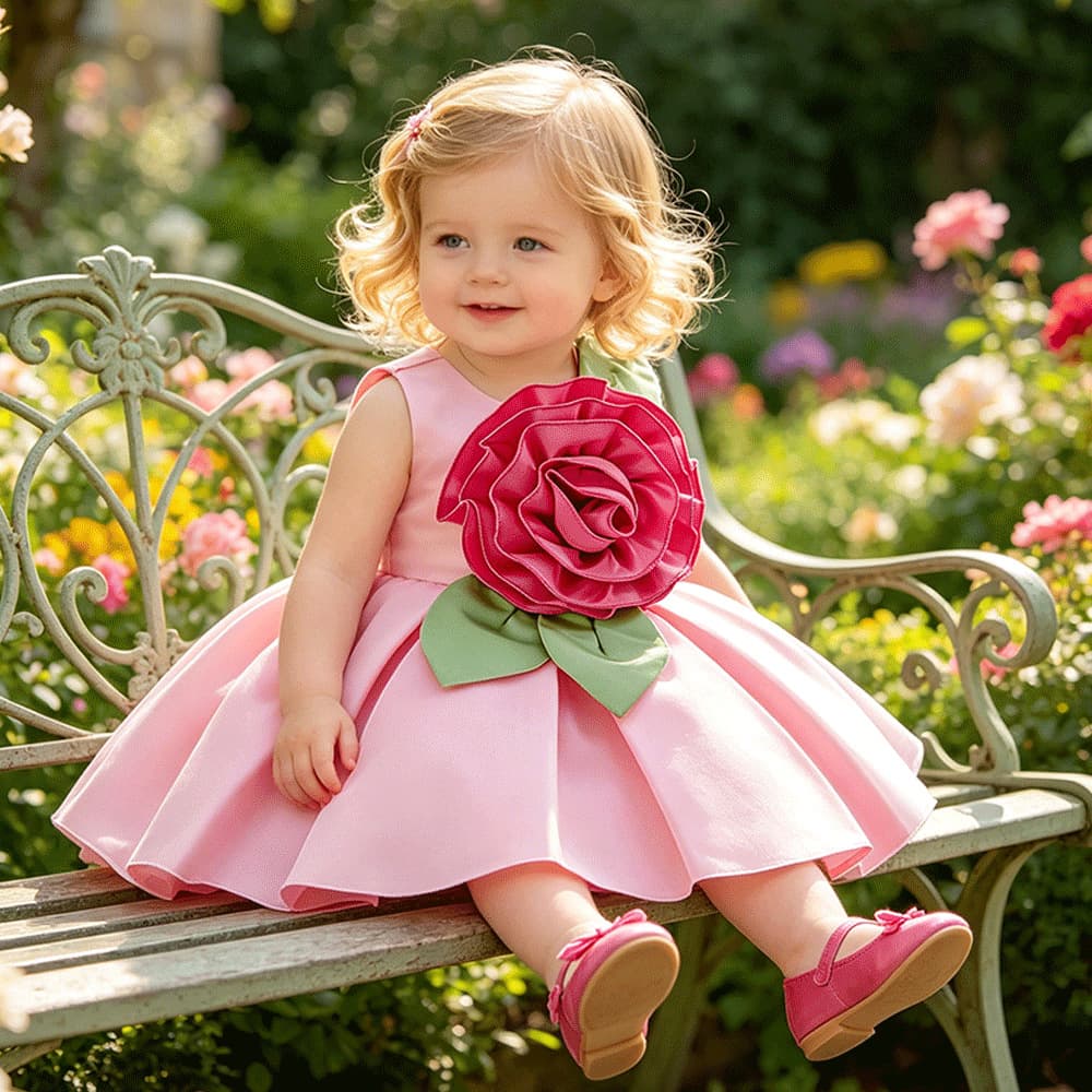 2026 Amazon Children's Girls Sleeveless Oversized Flower Baby Princess Dress Birthday First Birthday Gown