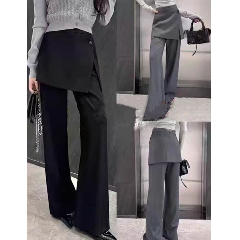 European 2025 Spring New Design Layered Casual Suit Trousers for Women, High-Waist Slimming Straight-Leg Pants