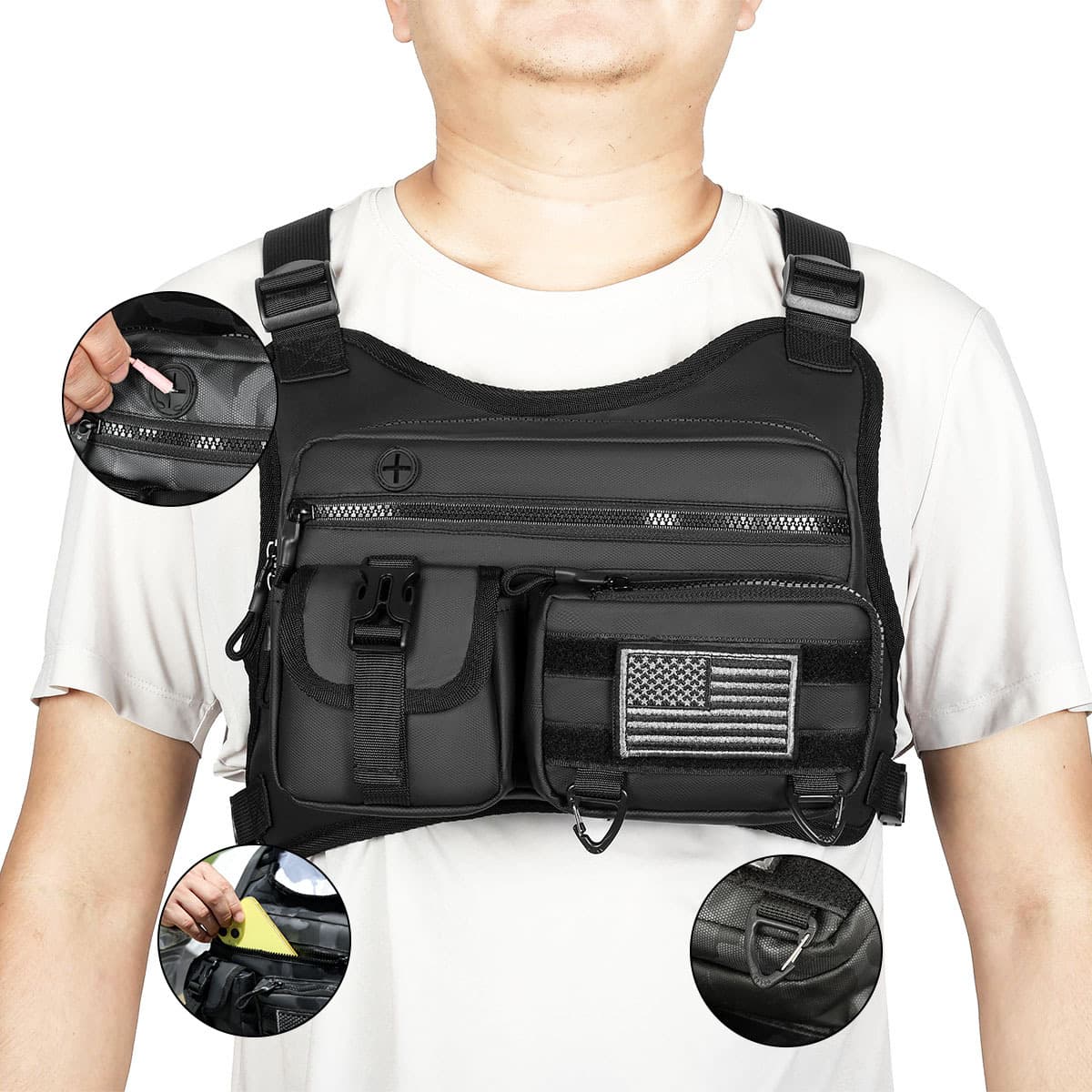 Trendy Tactical Vest Bag Functional Vest Bag Casual Personalized Men's Bag Ins Chest Bag Men's Utility Backpack