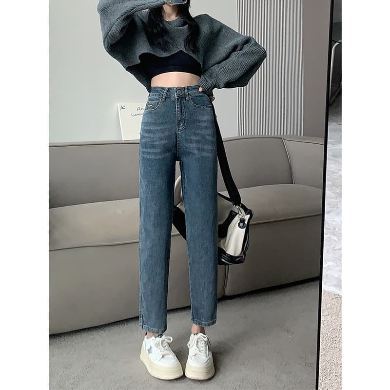 Plus Size Stretch Harem Jeans for Women, Winter Fleece-Lined High-Waist Slimming Ankle Mom Jeans, Carrot Pants