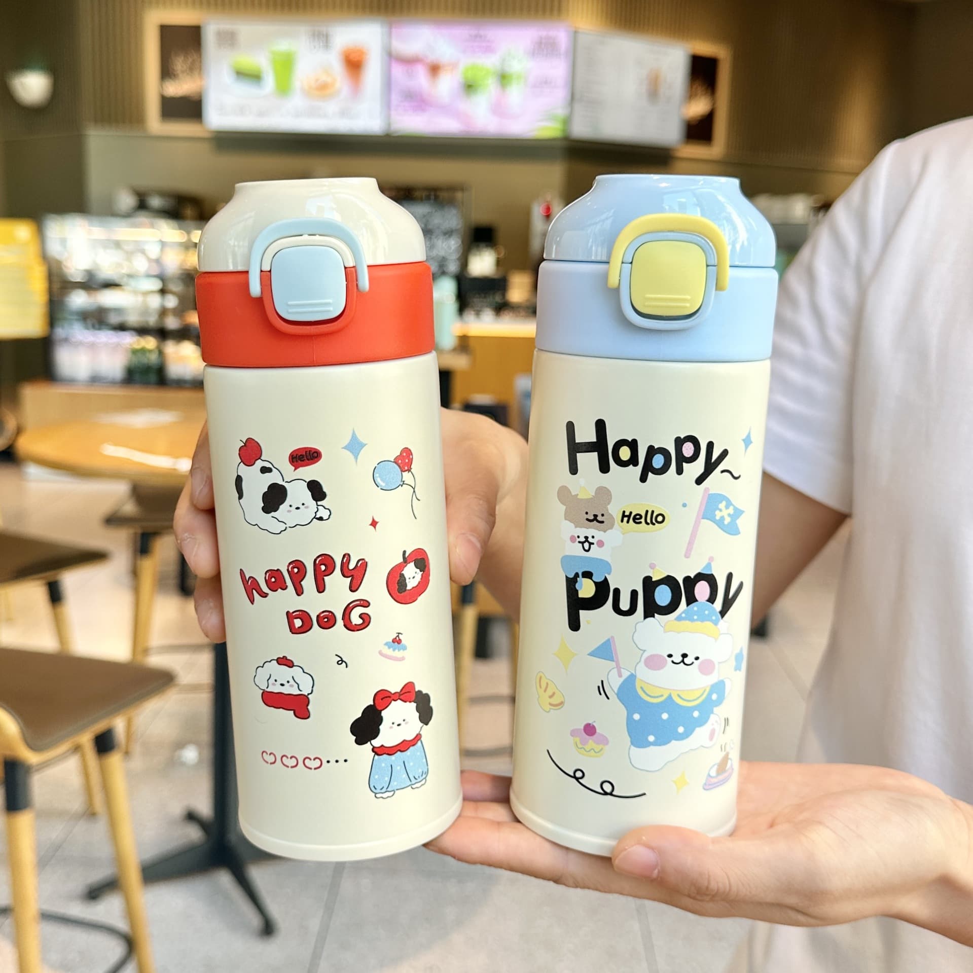 2025 New Kids Water Bottle Cute Dog Pop-Up Insulated Bottle for School Students