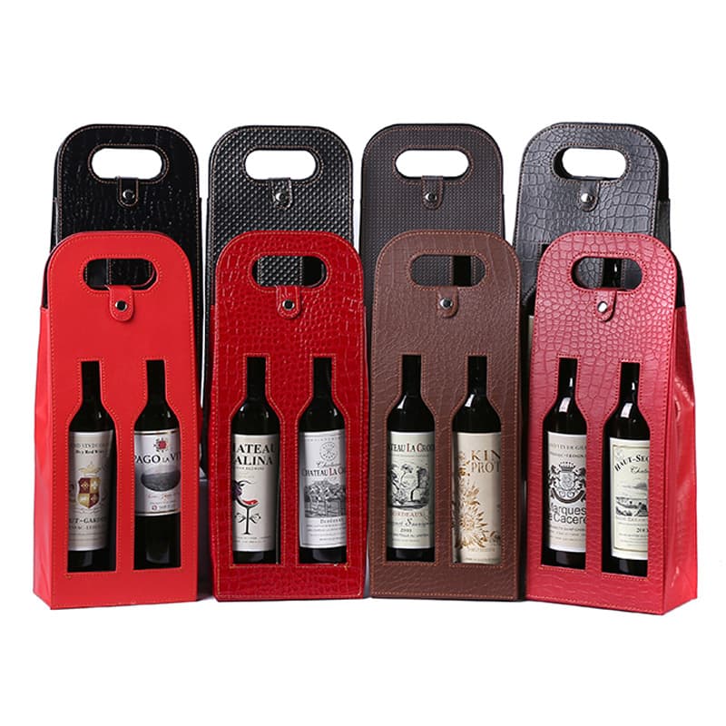 Red Wine Gift Box Leather Box Double Bottle Wine Packaging Gift Bag Single Handle Wine Bag Window Cutout Red Wine Box