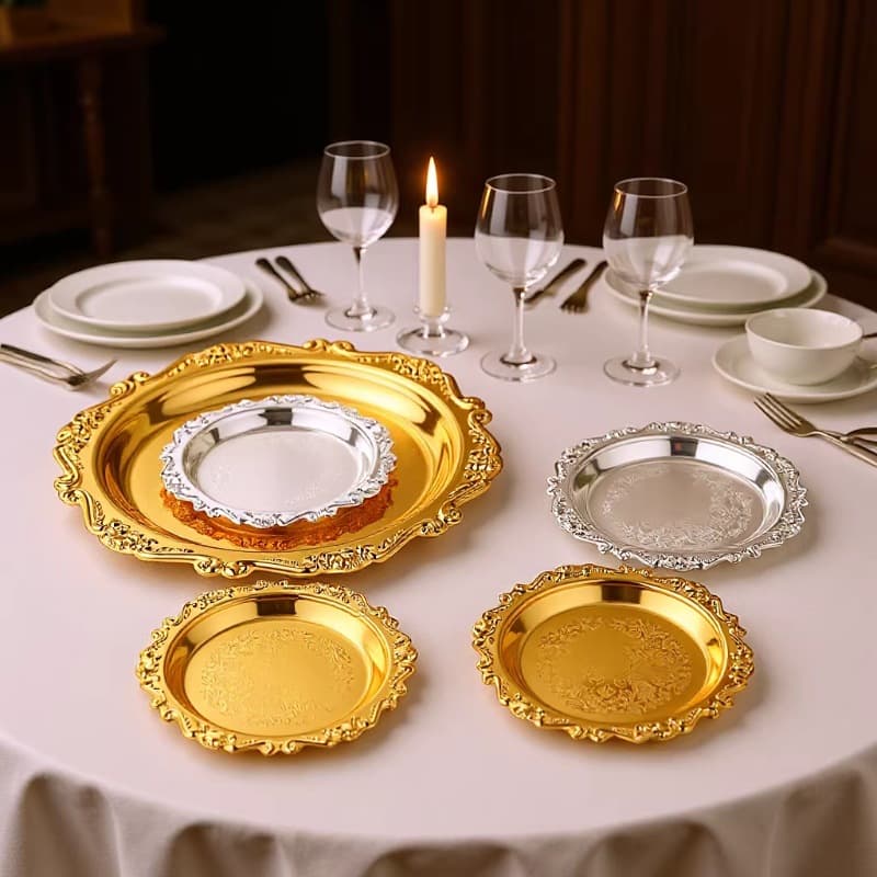 Factory Wholesale Iron Art Gold Embossed Small Tray Fruit Snack Cake Plate Cup Saucer Jewelry Storage Tray