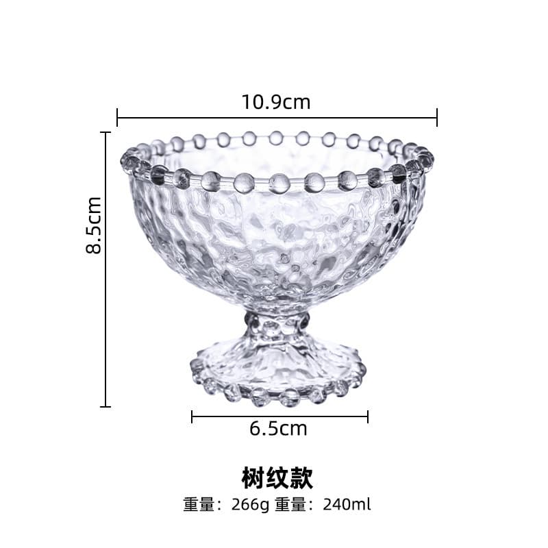 Unique Beaded High-Foot Ice Cream Cup, Home Summer Aesthetic Glass Cup for Women, for Smoothies, Yogurt, and Desserts