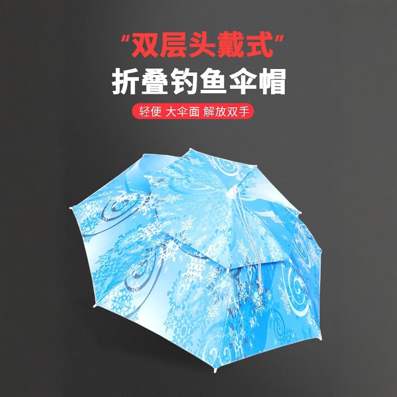 Double-Layer Head-Worn Umbrella Hat for Fishing and Tea Picking, Fiberglass Folding Sunshade with UPF50+ and Starry Sky Design