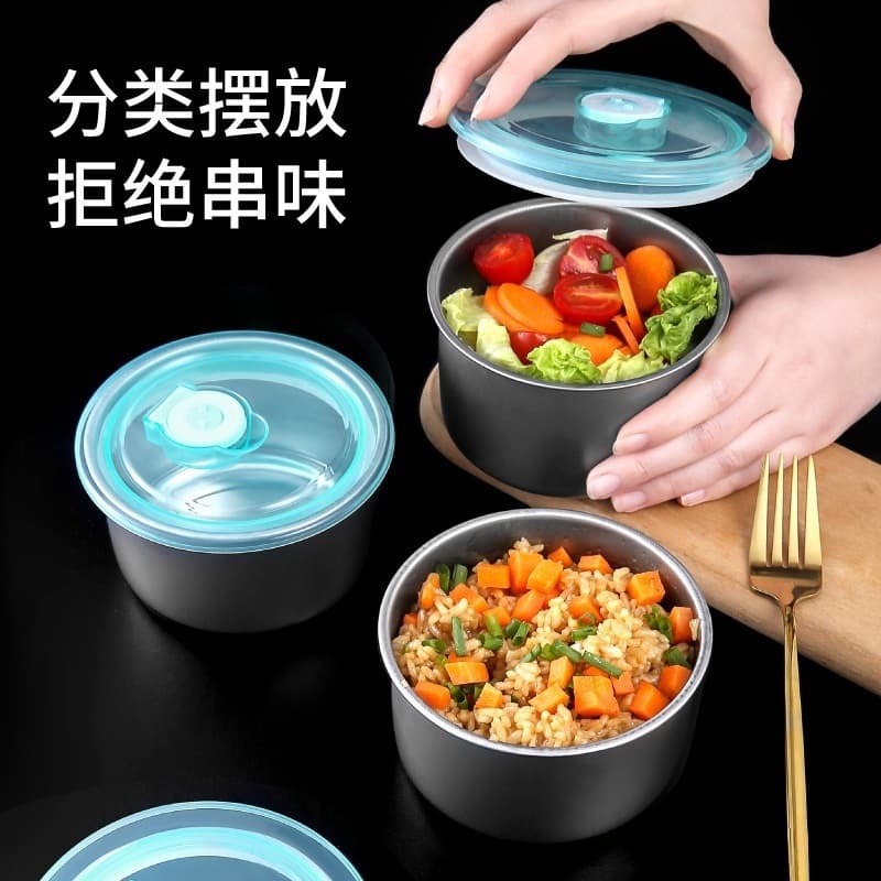 Stainless steel fresh-keeping box, fresh-keeping bowl, portable microwave heating lunch box, kitchen round storage box wholesale