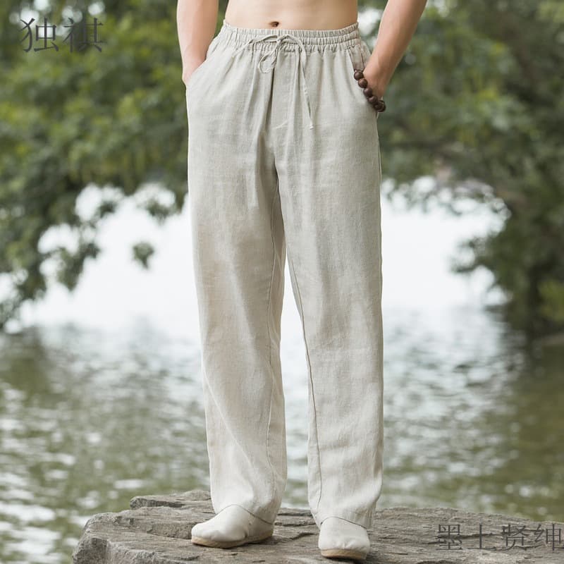 Linen pants men's summer thin and breathable new style young and middle-aged cotton and linen wide-leg casual trousers large size trendy brand