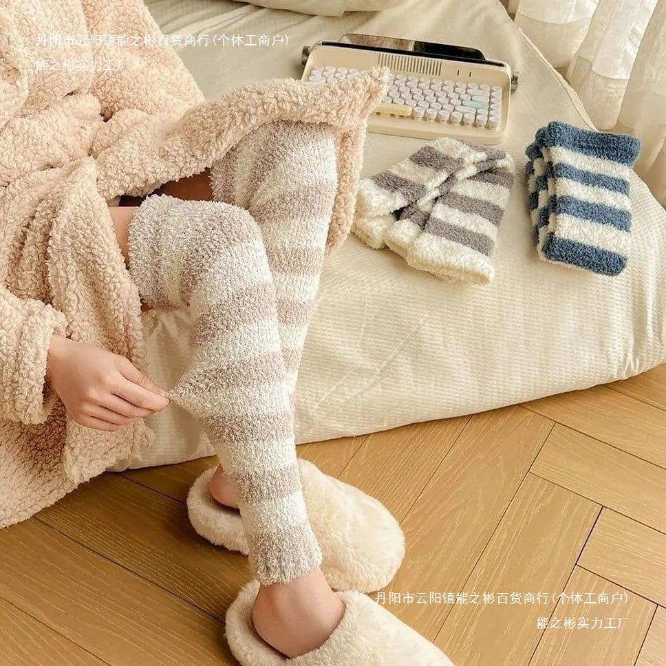 Northeast Autumn Winter Socks Coral Floor Leg Protectors Sleep Plush Thick Over-Knee Warm Long Tube Sleeping Maternity Sock Covers