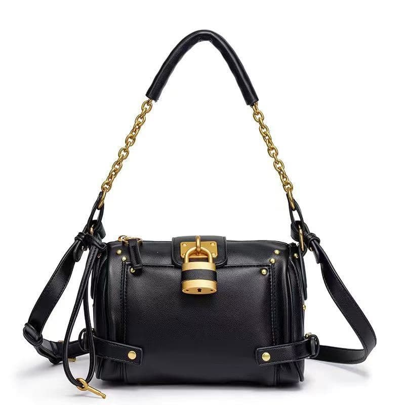 Vintage Lock Bag Handheld Crossbody Bag Retro Motorcycle Style Lock Rivet Bag