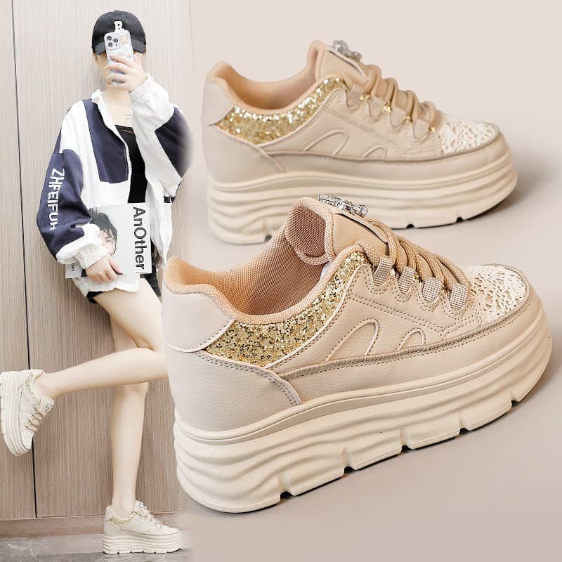 Boosted Heightening White Sneakers 2024 Autumn Thick Bottom Wear-resistant Versatile Breathable Board Shoes for Students