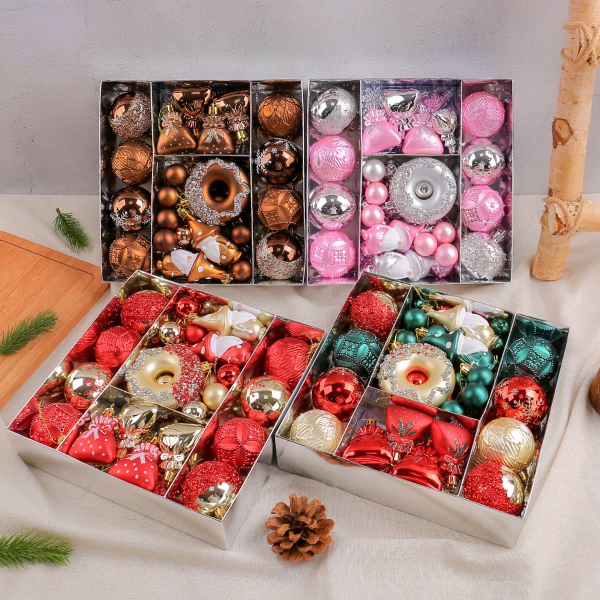 Cross-border Christmas Tree Decoration Donut Ornament Balls 60pcs Set Holiday Decor Painted Christmas Ball Hanging Ornaments