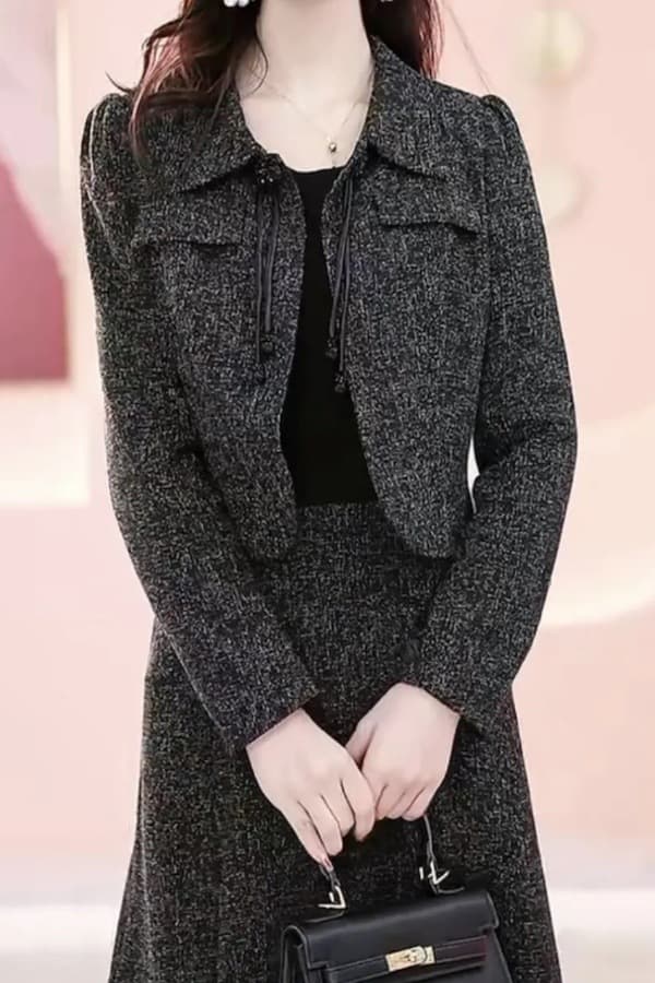 Little Fragrance Style Coat Dress Two-Piece Women's Spring/Autumn Fashionable Mother Outfit Waist-Defining Slimming Set