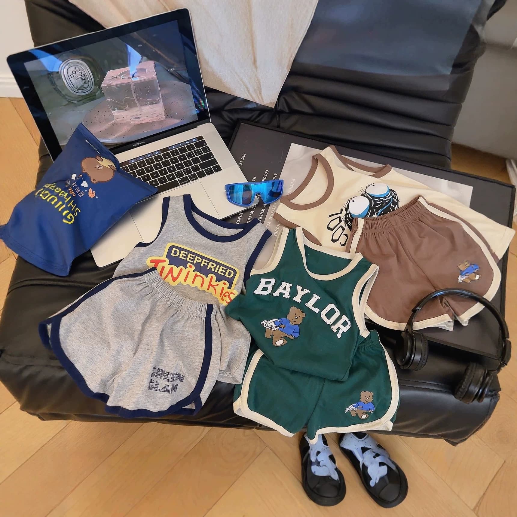 New children's summer vest set for boys and girls, sleeveless shorts two-piece set, cartoon trendy sports style