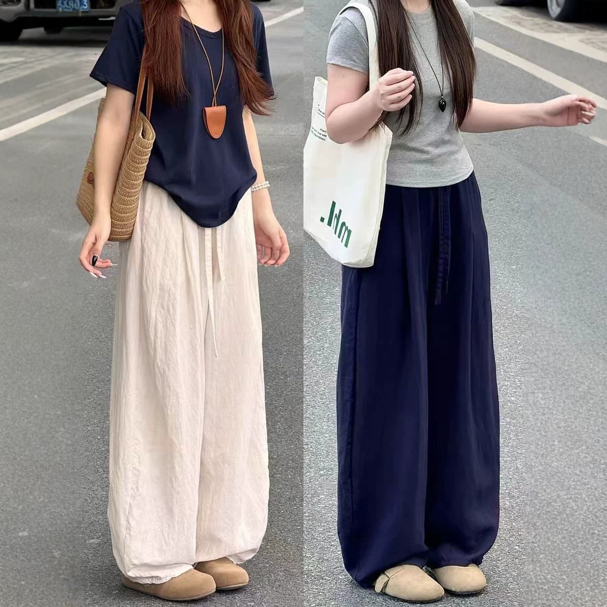 Tencel Linen Pants Women Summer Thin Loose Relaxed Curved Leg Pants Old Money Style Drape Cotton Linen Wide Leg Pants