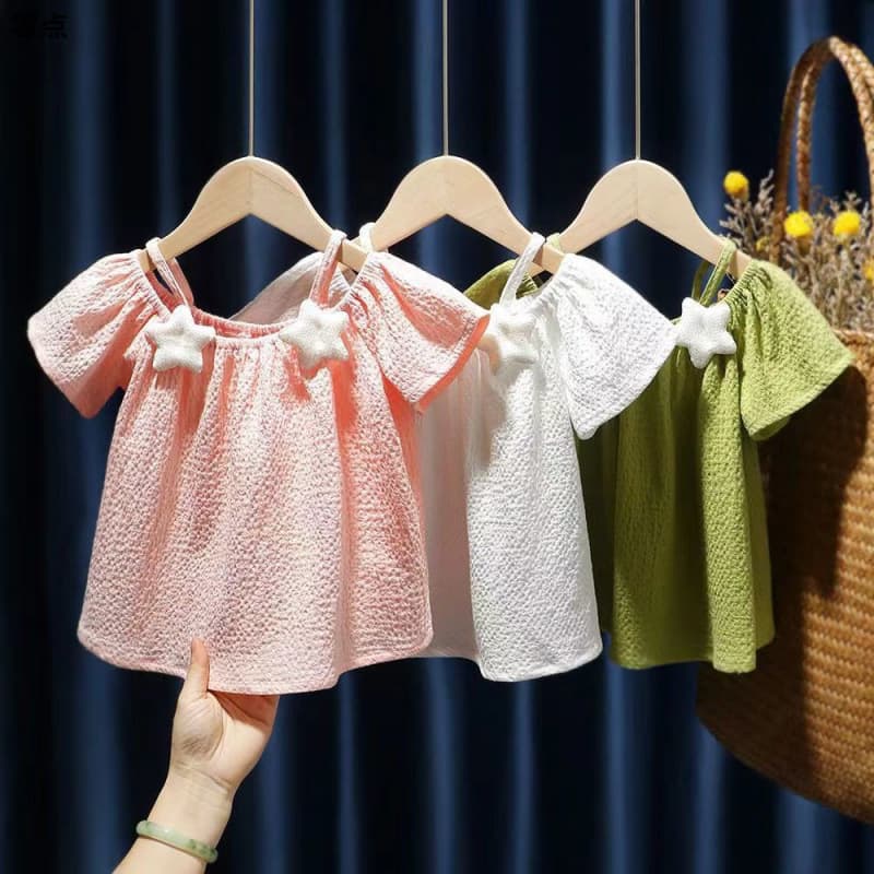 2025 Girls Summer Baby Off-Shoulder Strap Short Sleeve T-Shirt Stylish Top Infant Dress Toddler Clothes