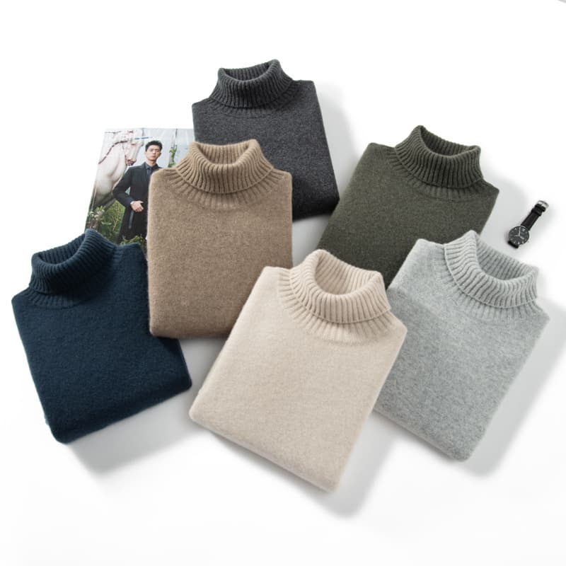 Cross-border autumn/winter new high-neck solid color knit, autumn/winter season pullover warm men's base layer cashmere sweater