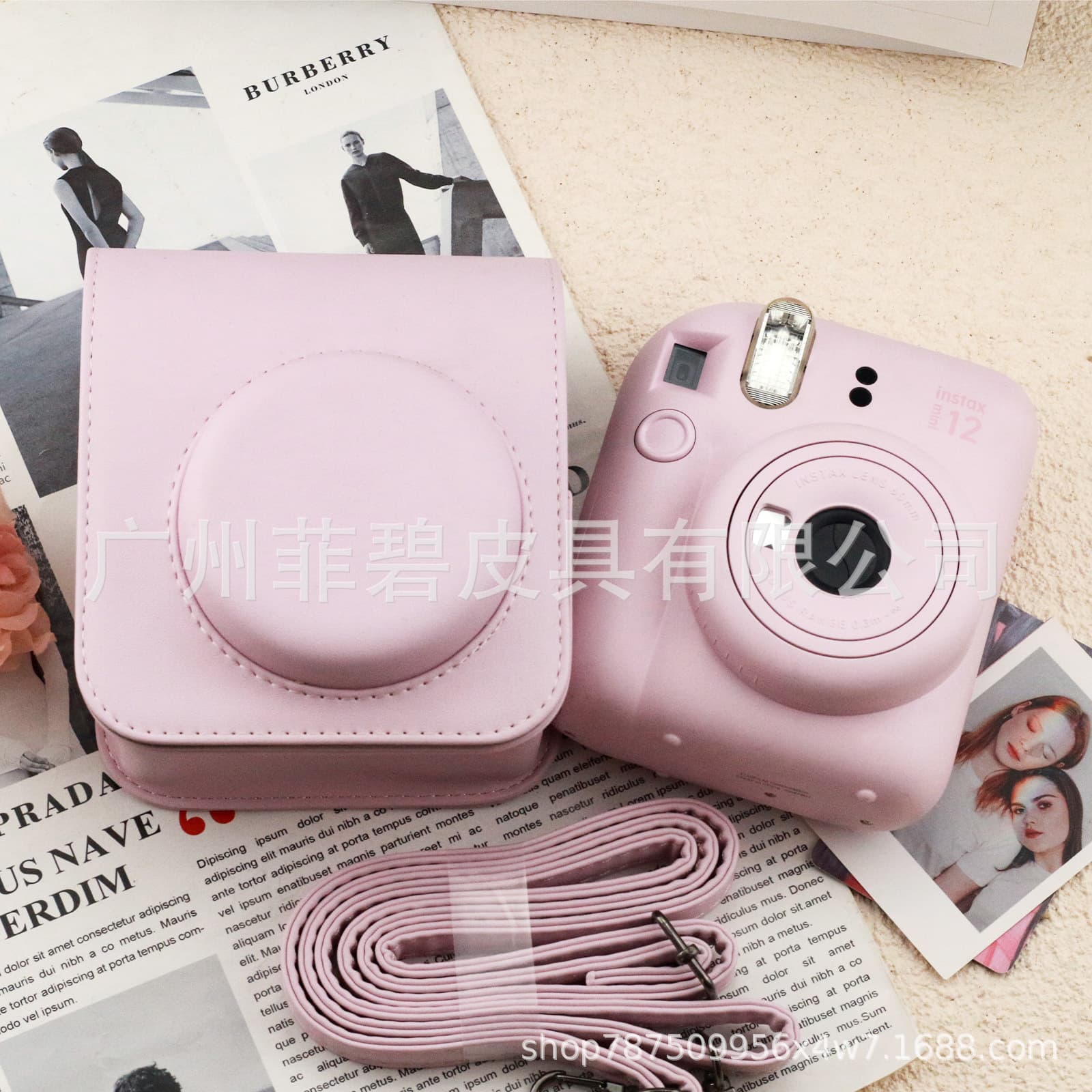 New Fujifilm Instax Mini12 Solid Color Camera Bag with Back Pocket, Photo Style, Magnetic Closure, Macaron Color Camera Storage
