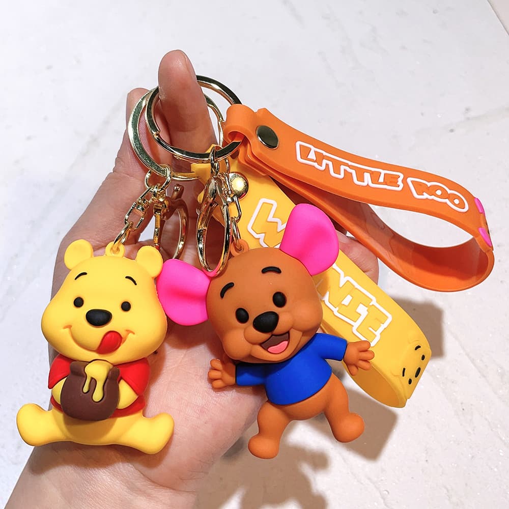 Winnie the Pooh keychain, cute bag charm, cartoon couple silicone doll, exquisite car keychain