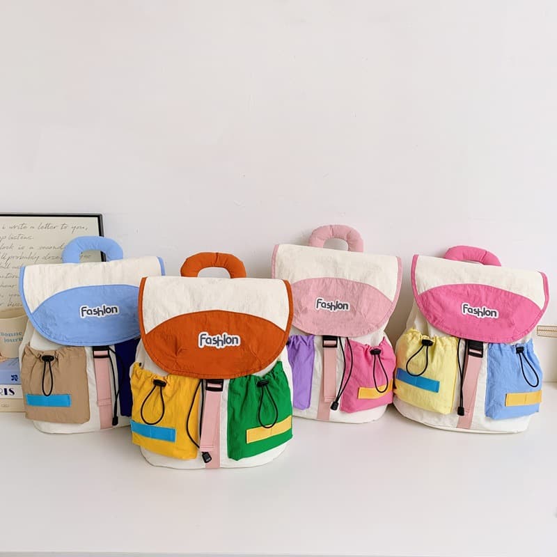 New Fashion Contrast Color Unisex Kids Backpack, High Appearance Primary School Student Bag, Korean Style Trendy Drawstring Children's Backpack