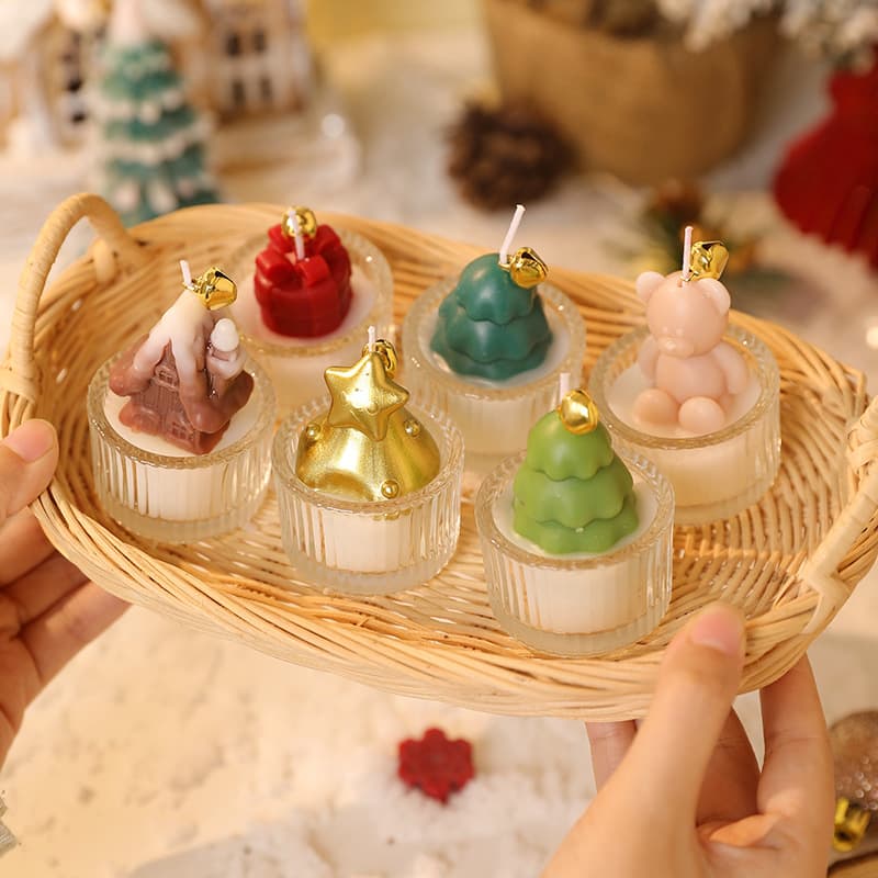 New Cross-Border Christmas Tree Bear-Shaped Glass Candle Creative Christmas Scented Aromatherapy Candle Wholesale