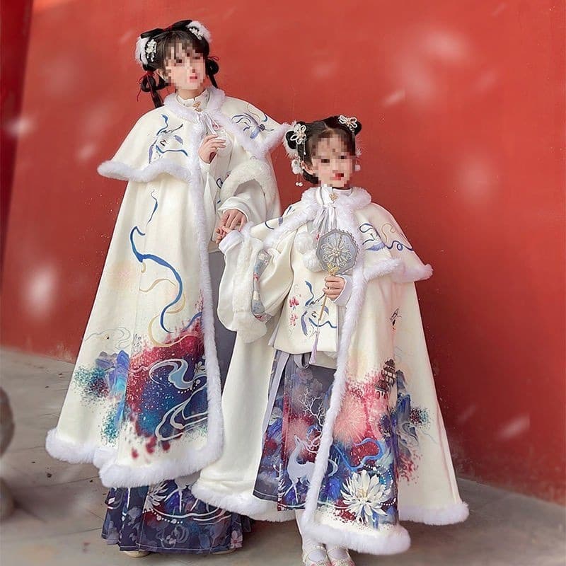 Original Fontainebleau Deer Ming-style Parent-child Hanfu for Women, Autumn/Winter Cloak Daily Horse-face New Year Greeting
