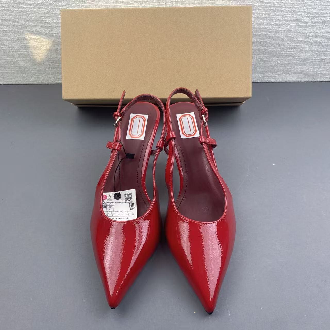 ZA2026 Spring New Women's Red Patent Leather Pointed Toe High Heel Shoes Ultra High Heel Single Shoes with One-Strap Buckle Mules