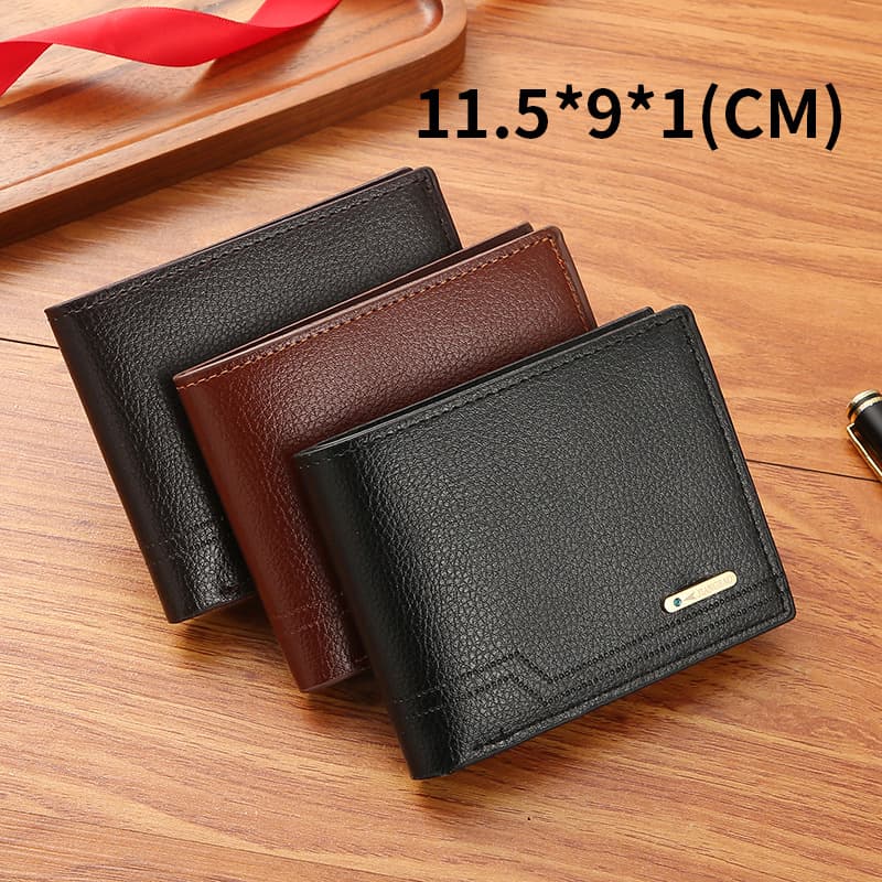 New Men's Cropped Fashionable Casual Litchi Grain Soft Leather Wallet Multiple Card Slots Large Capacity Small Money Clip