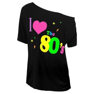 EU/US Retro Women's T-Shirt I Love 80s Disco Fashion Print Off-Shoulder Half Sleeve Top