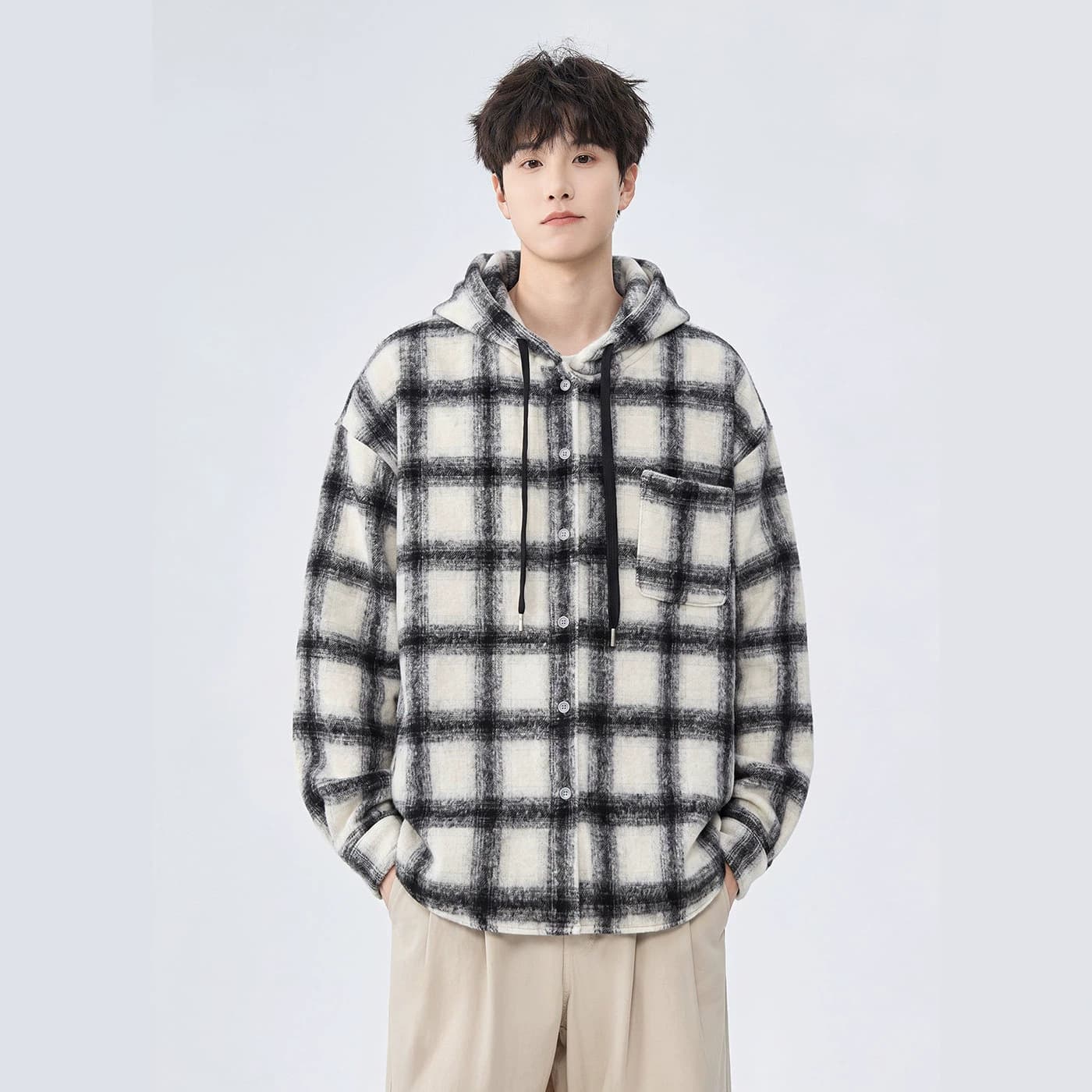 NASA ABOUT American Plaid Hooded Long Sleeve Shirt for Men Spring Fall 2026 New Loose Casual Shirt