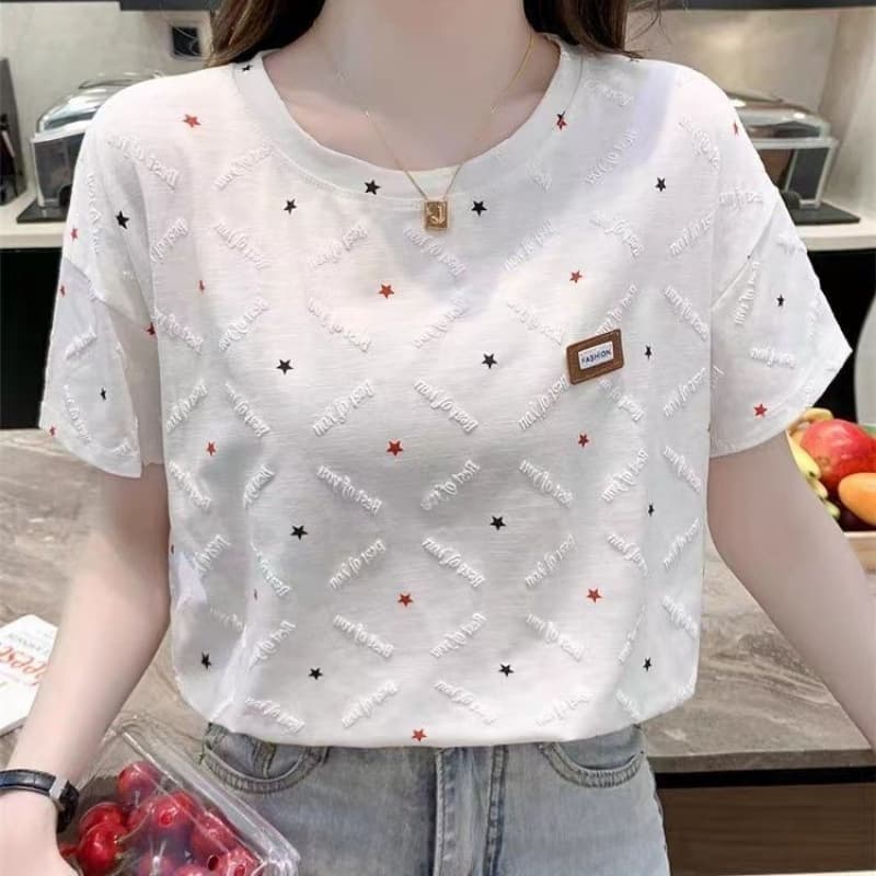 Summer Women's Short-Sleeve T-Shirt, New Style, Loose Fit, Slimming, Plus Size, White Half-Sleeve Top, Trendy