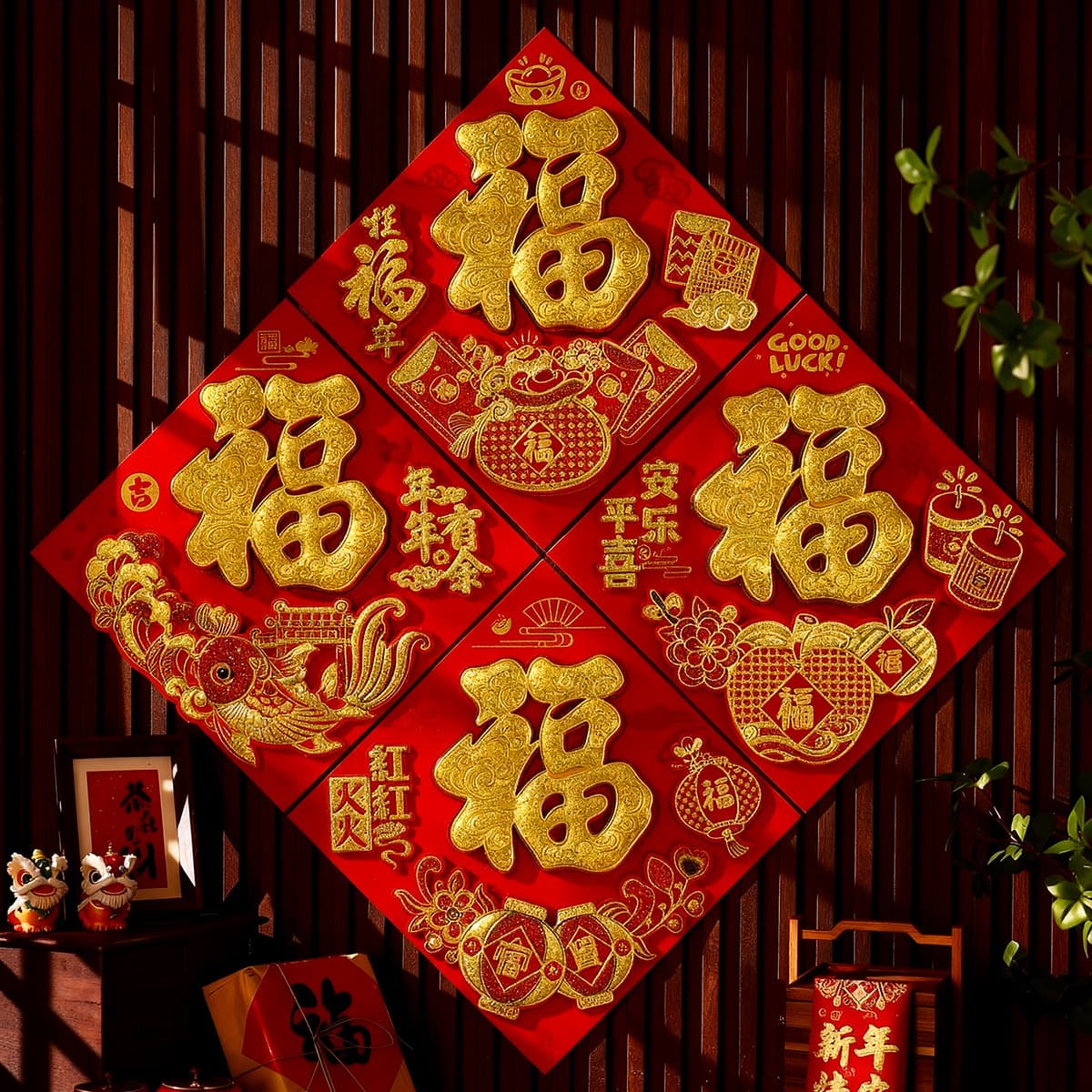 2026 New Year Horse Character Fu Sticker, 3D Fu Door Sticker, Flocked Door Decoration, New Year Decor