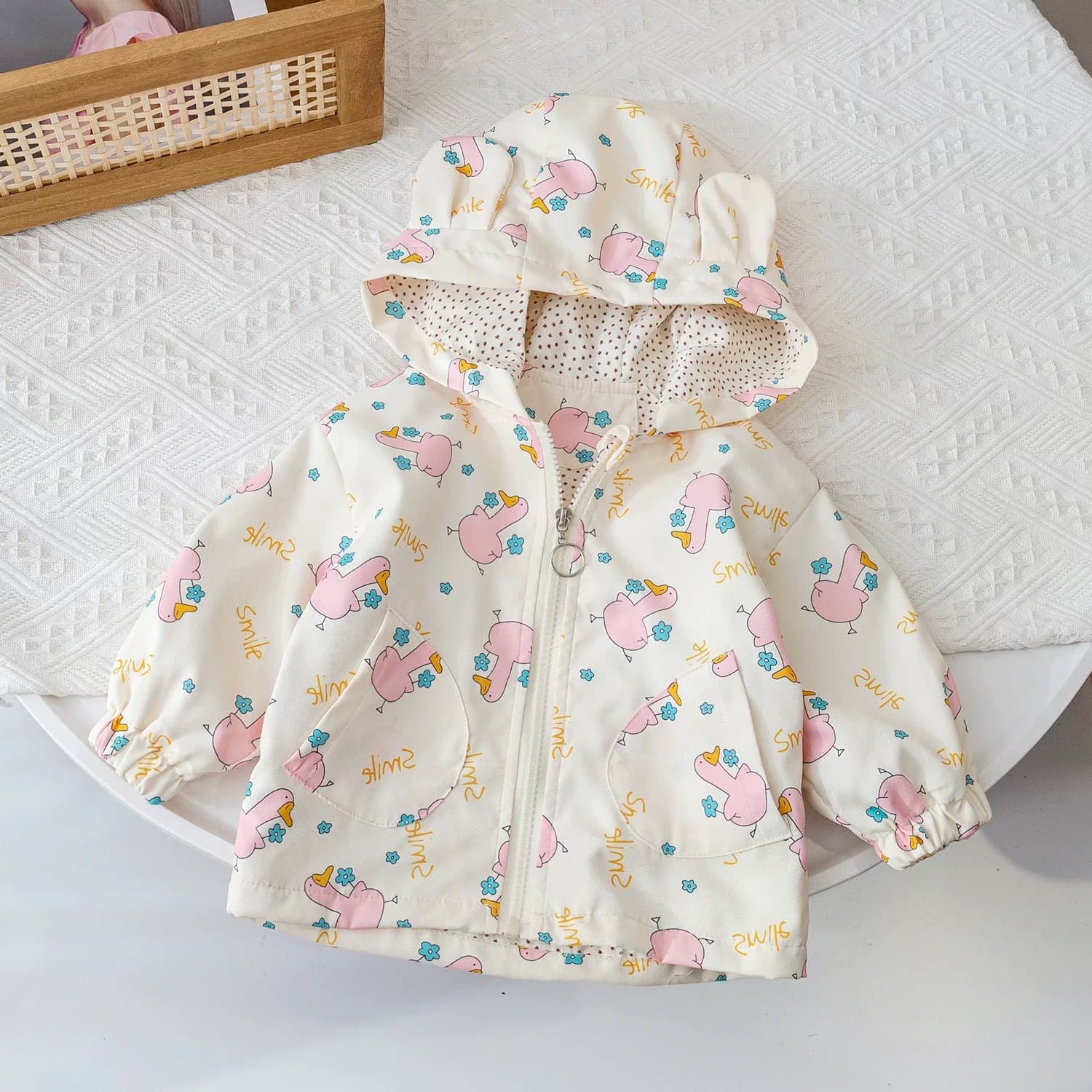 Girls' Spring/Fall New Cartoon Jacket, Toddler Girls' Top, Korean Style Cute Hooded Coat for Kids