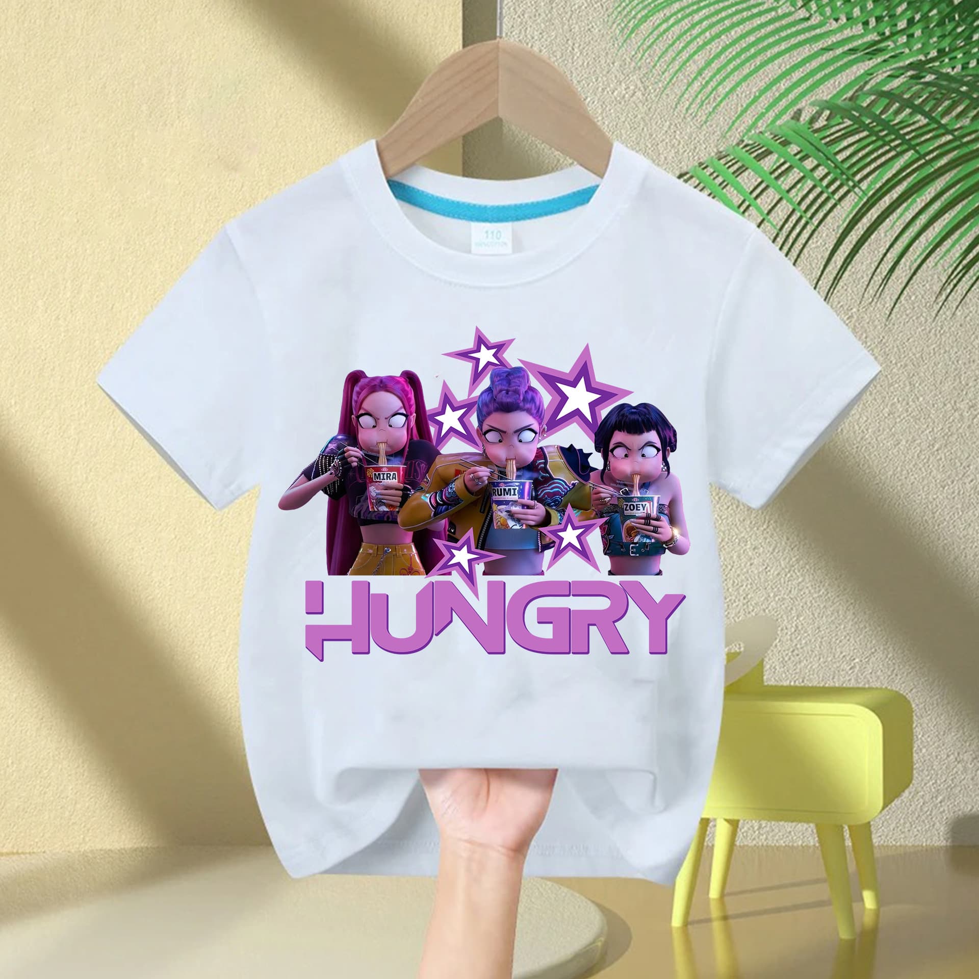 KPop Demon Hunter Printed Fashion T-Shirt 2025 Movie Round Neck Cartoon Girls Boys Cotton T-Shirt