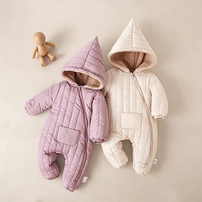 Cross-Border Baby Romper Autumn Winter Fleece Lined Outdoor Cotton Coat Newborn Winter Clothes Baby Full Month 100 Days Onesie