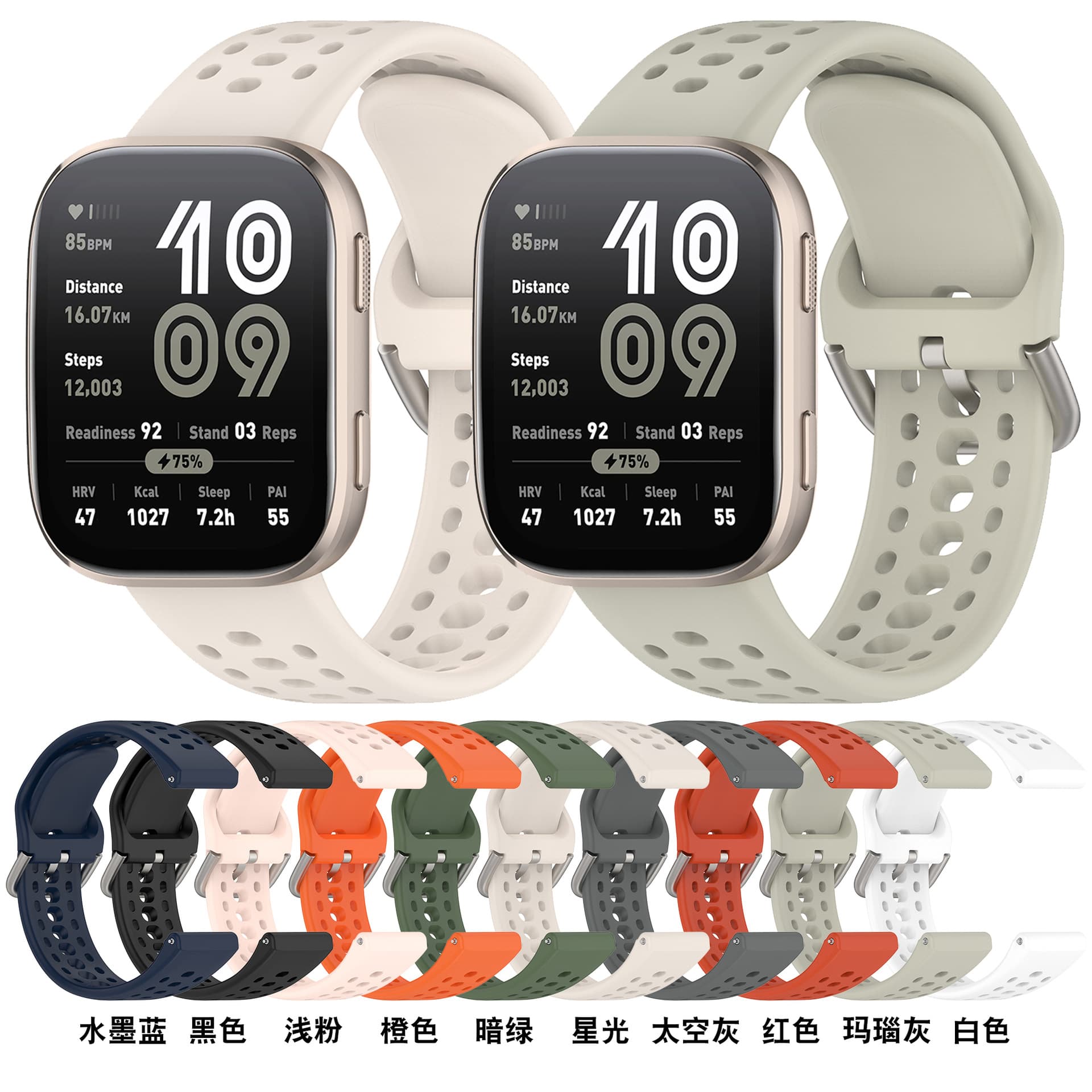 Replacement Silicone Watch Band for Amazfit Bip Max, Breathable Sport Wristband with Ventilation Holes for Bip 6, 22mm