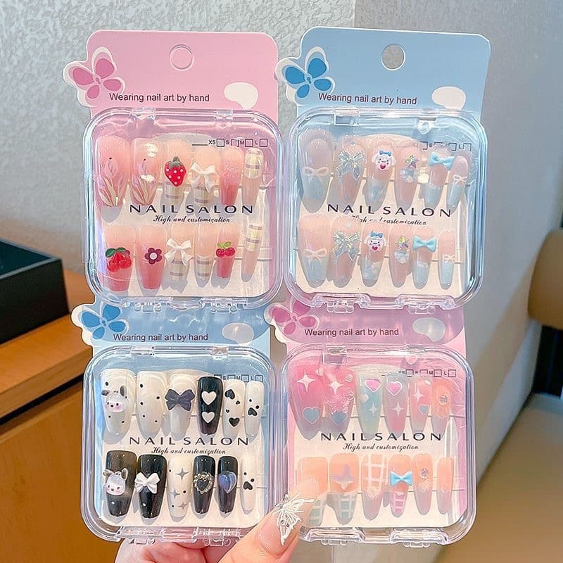 Kids Press-On Nails Cartoon Cute 2025 New Girls Long Nail Stickers Brightening Girls Elementary School Students Manicure Stickers