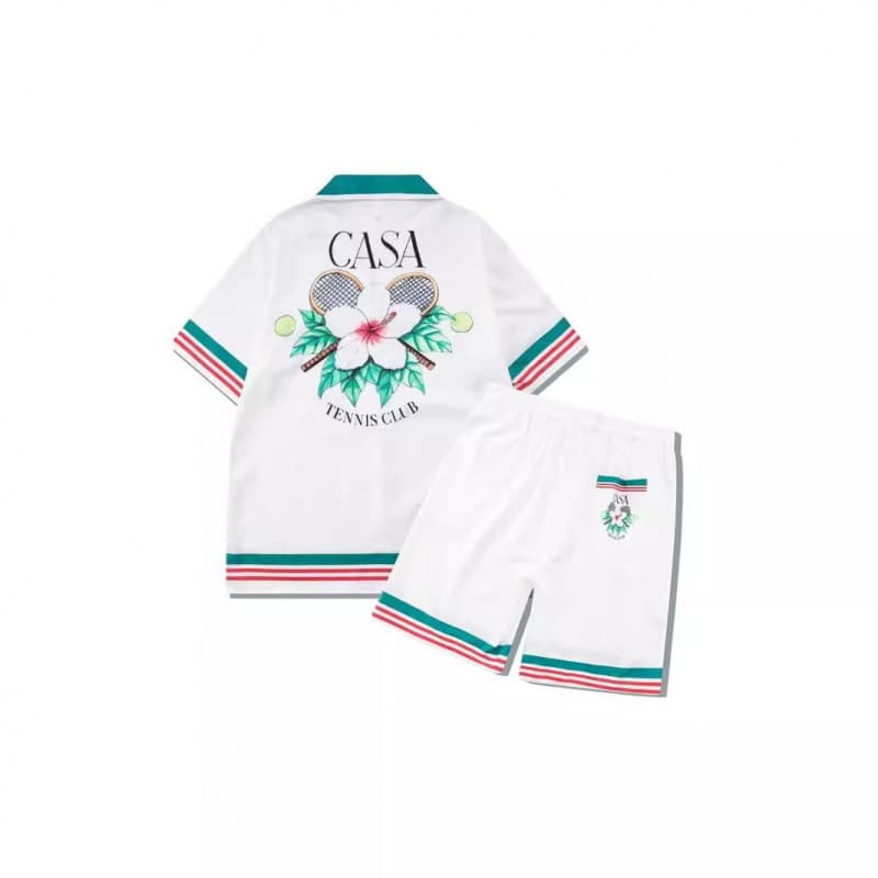 2024 European and American High Street Floral Shirt Set CASA Cuban Collar Casual Shirt Cross-Border Short Sleeve Shorts Matching Men