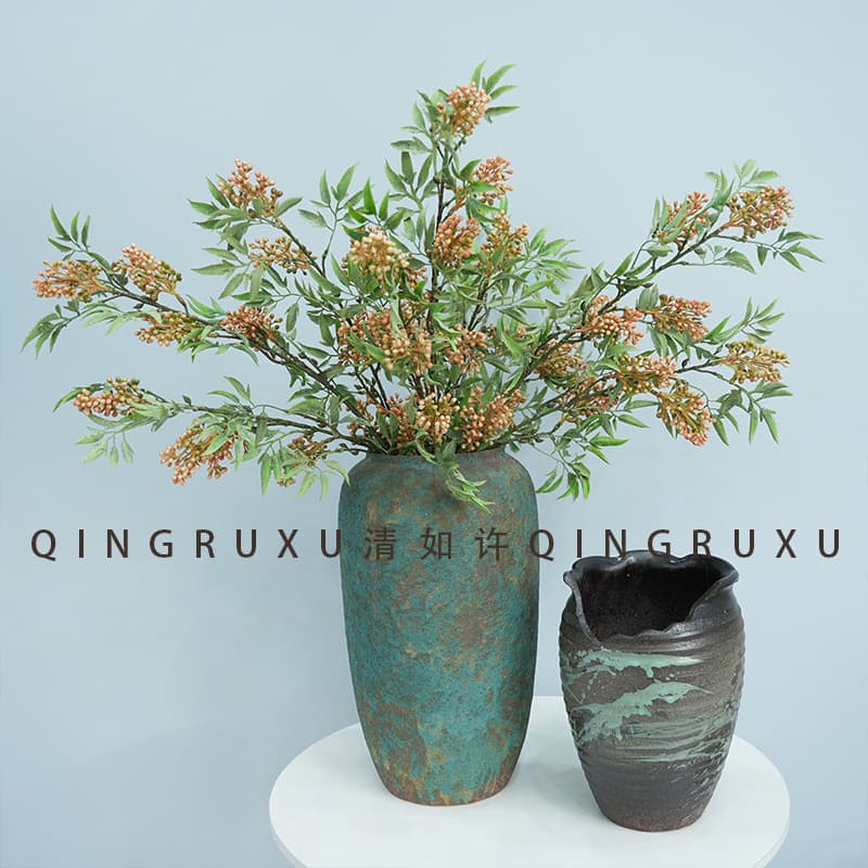 Tall Stem Artificial Berry Prickly Fruit Pom Pom for Home Soft Decor, Rustic Faux Flowers Small Wild Fruit Arrangement